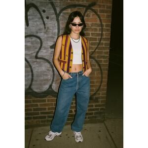 Vintage Todd Oldham Wool Striped Umbrella Cropped Vest 1990s Yellow Medium